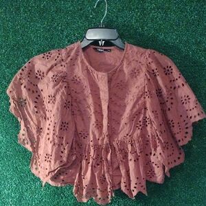 Nuon Rust Ruffled Crop Blouse with Mandarin Collar